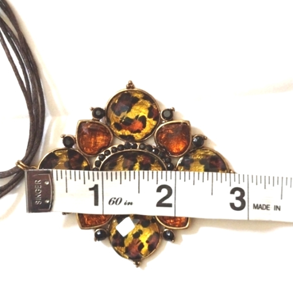 💥CLEARANCE💥VINTAGE BROWN CORDED LEOPARD RHINESTONE PENDANT 19" NECKLACE - Picture 6 of 6
